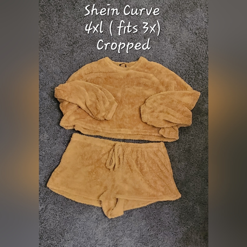 Shein 4x brown furry cropped pj set